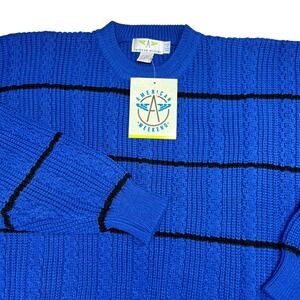 Vintage American Weekend Blue Striped Crewneck Sweater Mens‎ Large NWT 90s Retro